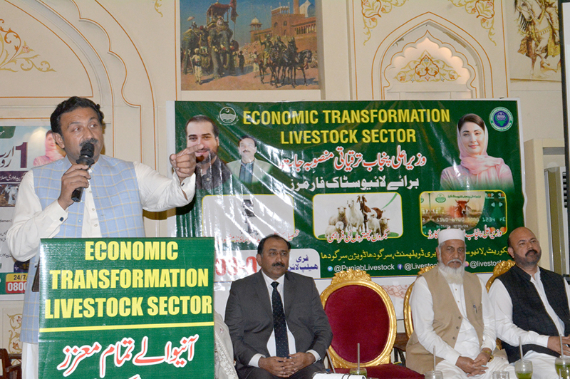Parliamentary secretary for livstock punjab Sardar Asim shair Maken addressing farmers during a seminar
