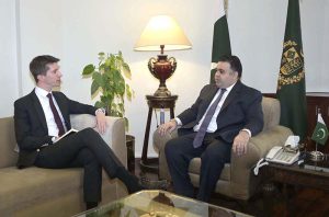 Deputy Head of Mission, Embassy of Switzerland, Marius Stucki calls on Fahd Haroon, Minister of State/Special Assistant to the Prime Minister on Digital Media, at his office