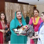 Parliamentary Secretary for Human Rights, Saba Sadiq receiving a bouquet during a two-day national workshop held to finalize the National Framework to End Child Marriage in the federal capital. Co-hosted by the Ministry of Human Rights (MoHR) and UNFPA, the initiative aims to harmonize the legal age of marriage across all provinces to ensure protection and equal rights for every girl