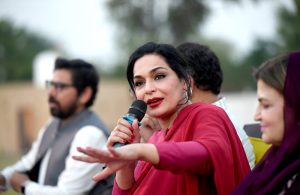 Film star Meera speaks about her upcoming movie Psycho during a meet-and-greet session with media representatives and participants at the local Club.