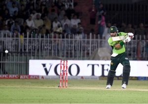 Players of Pakistan national cricket team celebrate the dismissal of Billy Stanlake during the first One Day International (ODI) between Pakistan national cricket team and Australia national cricket team at the Rawalpindi Cricket Stadium