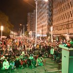 Federal Minister for Education and Professional Training Khalid Maqbool Siddiqui addressing a Muttahida Qaumi Movement Pakistan rally on the occasion of the first anniversary commemoration of Marka-e-Haq at Karachi Press Club