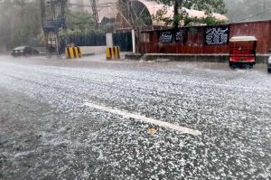 A hailstorm lashes the provincial capital in an unusual turn of May weather, blanketing parts of the city in a sudden burst of icy showers
