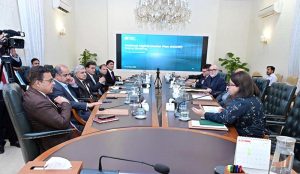 Federal Minister for Economic Affairs Ahad Cheema and Advisor to Prime Minister's Office Dr. Tauqeer Shah co-chairing meeting on National Digital Masterplan. Federal Minister for IT and Telecom Shaza Fatima Khawaja also attended the meeting
