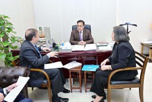 Bolormaa Amgaabazar, Country Director of the World Bank, calls on Federel Minister for Economic Affairs, Ahad Cheema.