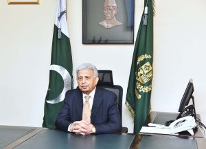 Federal Minister Rana Tanveer Hussain briefing media on Pakistan’s landmark IOC membership