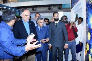 Federal Minister for Planning and Development Ahsan Iqbal visits various exhibition stalls at the Expo Centre