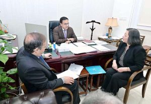 Bolormaa Amgaabazar, Country Director of the World Bank, calls on Federel Minister for Economic Affairs, Ahad Cheema.