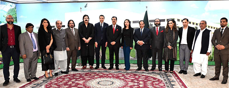 Chairman Senate of Pakistan, Syed Yousaf Raza Gilani and Senators in a group photo with Prince Edourad De Linge-La Termoille of Belgium at the Parliament House