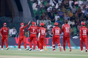 Hyderabad Kingsmen Saim Ayub plays a shot during the Pakistan Super League (PSL) 2st Eliminator match plays between Hyderabad Kingsmen and Islamabad United at Gaddafi Stadium