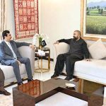 Chairman Senate Syed Yousuf Raza Gillani in a meeting with Chief Minister Balochistan Sarfraz Bugti. Senator Agha Shahzaib Durrani is also present