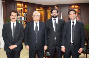 Hon’ble Chief Justice Justice Amin-ud-Din Khan meets Islamabad Bar Council delegation at Federal Constitutional Court of Pakistan.