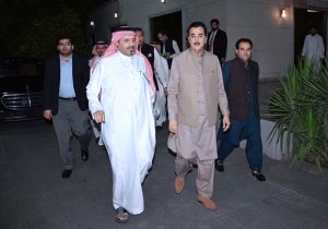 Chairman Senate, Syed Yousaf Raza Gilani receives by Regional Director, International Islamic Relief Organisation, Saad Masoud Al Harthi upon his arrival to visit Dar-E-Ali Ibne Abi Talib School for Orphans.
