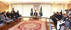 Chairman Senate of Pakistan, Syed Yousaf Raza Gilani in a meeting with Prince Edourad De Linge-La Termoille of Belgium at the Parliament House