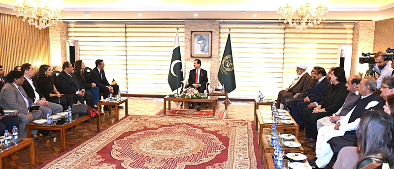 Chairman Senate of Pakistan, Syed Yousaf Raza Gilani in a meeting with Prince Edourad De Linge-La Termoille of Belgium at the Parliament House