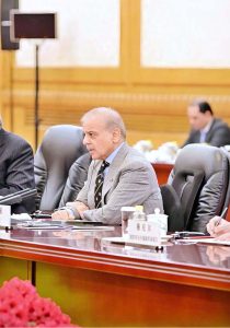Prime Minister Muhammad Shehbaz Sharif meeting with the Prime Minister of the Peoples Republic of China Mr Li Qiang receiving at the Great Hall of the People