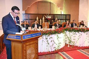 Prince Edourad De Linge-La Termoille of Belgium addressing at a dinner hosted by Chairman Senate, Syed Yousaf Raza Gilani