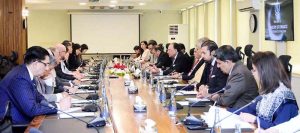 Federal Minister for Finance and Revenue, Senator Muhammad Aurangzeb, holding a meeting with AIIB delegation led by President Ms. Zou Jiayi to discuss infrastructure financing and Pakistan’s economic reform agenda at the Finance Division.