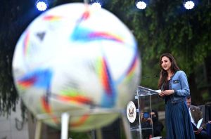U.S. Chargé d'Affaires, Natalie A. Baker, addresses the FIFA World Cup 2026 TM Launch Event at the Embassy of the United States of America.