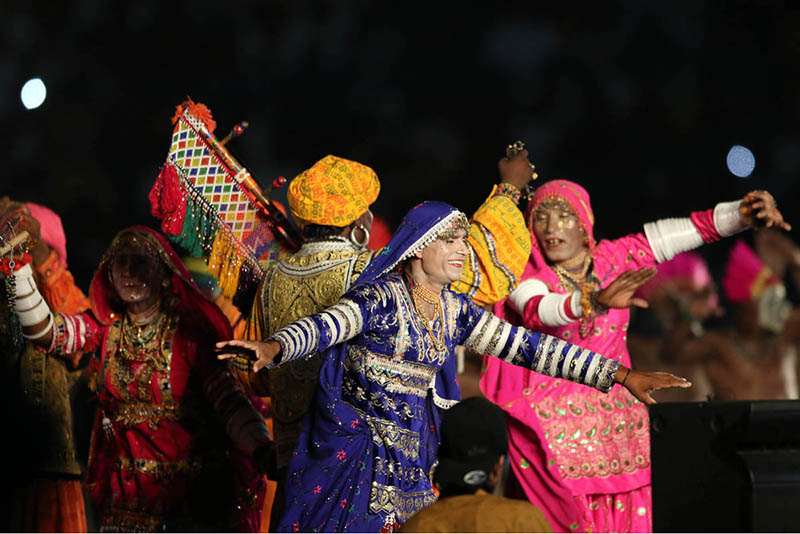 Folk Artists performing in closing ceremony of PSL before the start the Pakistan Super League (PSL 11) final Match between Hyderabad Kingsmen and Peshawar Zalmi at Gaddafi Stadium