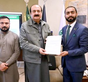 Chairman of the Prime Minister's Youth Programme, Rana Mashhood Ahmad Khan, presenting the notification to Muhammad Rauf Raja as Focal Person Chairman PMYP for Tourism and Hospitality
