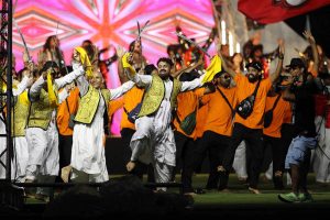 Folk Artists performing in closing ceremony of PSL before the start the Pakistan Super League (PSL 11) final Match between Hyderabad Kingsmen and Peshawar Zalmi at Gaddafi Stadium