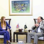 Federal Minister for Finance and Revenue, Senator Muhammad Aurangzeb, holding a meeting with Ms. Jane Marriott CMG OBE, British High Commissioner to Pakistan, at the Finance Division to discuss bilateral economic cooperation and Pakistan's reform agenda