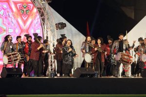 Folk Artists performing in closing ceremony of PSL before the start the Pakistan Super League (PSL 11) final Match between Hyderabad Kingsmen and Peshawar Zalmi at Gaddafi Stadium