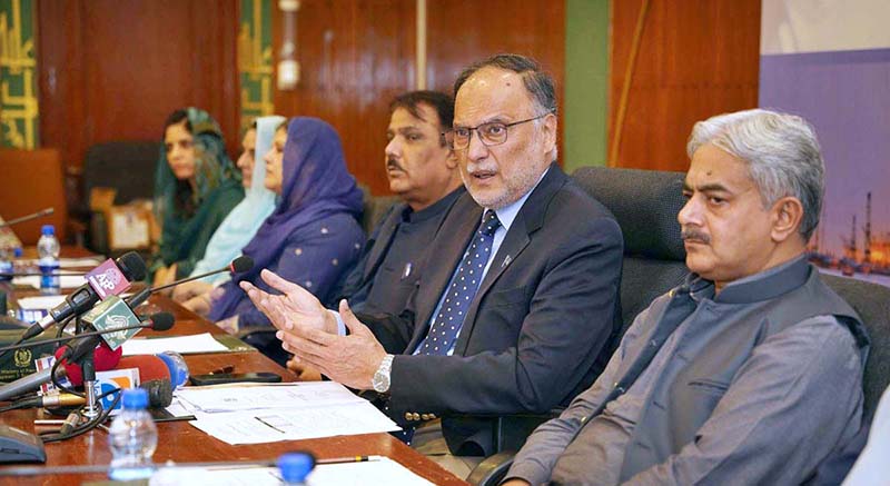 Federal Minister for Planning, Development & Special Initiatives, Ahsan Iqbal, briefing the media on the Monthly Development Update for May 2026