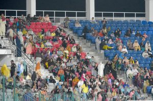 Pakistan Women's player Ayesha Zafar plays shot during the 3rd and final day of Women's Cricket W-T20I Series match against Zimbabwe in National Stadium