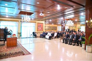 Deputy Prime Minister and Foreign Minister Senator Mohammad Ishaq Dar, briefs the Diplomatic Corps on the first anniversary of Marka-e-Haq , at MoFA