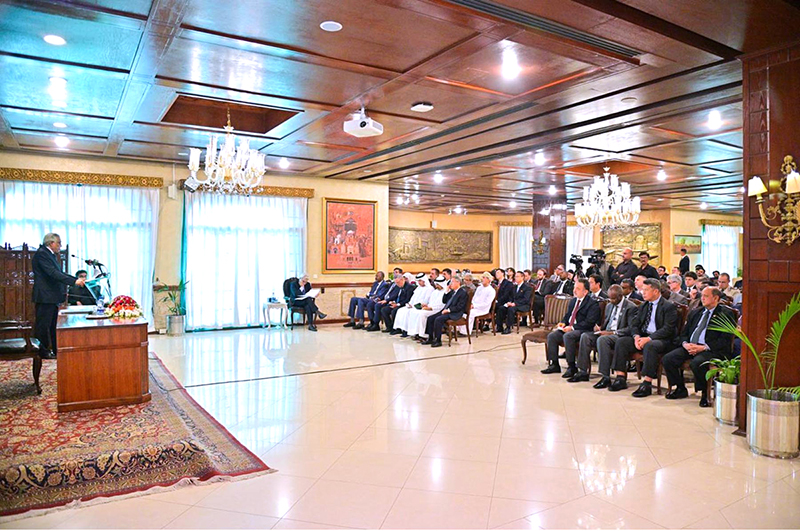Deputy Prime Minister and Foreign Minister Senator Mohammad Ishaq Dar, briefs the Diplomatic Corps on the first anniversary of Marka-e-Haq , at MoFA