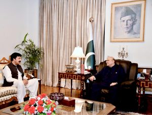 President Asif Ali Zardari in a meeting with Governor Punjab Sardar Saleem Haider Khan at Aiwan-e-Sadr