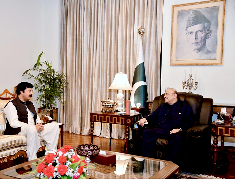 President Asif Ali Zardari in a meeting with Governor Punjab Sardar Saleem Haider Khan at Aiwan-e-Sadr