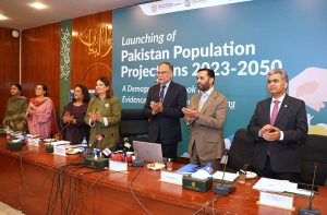Federal Minister for Planning Development & Special Initiatives Ahsan Iqbal at the launching ceremony of Pakistan Population Projections 2023-2050