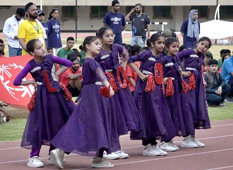 Special children perform aerobics to formally kick off the Special Olympics Pakistan National Games 2026 (Athletics) during the opening ceremony held at the Pakistan Sports Complex in the federal capital