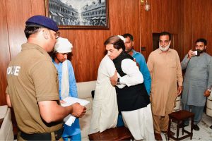 Federal Minister for Railways, Muhammad Hanif Abbasi attends funeral of Shaheed Liaquat Ali, meets bereaved family, offers condolences, and recommends “Sitara-e-Shujaat” for his bravery