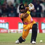 Peshawar Zalmi batter Abdul Samad plays a shot during the Pakistan Super League (PSL 11) final match between Hyderabad Kingsmen and Peshawar Zalmi at Gaddafi Stadium