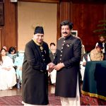 Punjab Governor Sardar Saleem Haider awards the Hilal-e-Imtiaz to S M Sadiq at Governor House
