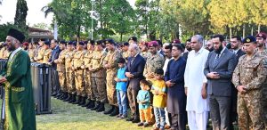 Funeral prayer of Lieutenant Colonel Khalid Hussain Shaheed (resident of District Sargodha) is being offered at Chaklala Garrison. The funeral prayer is attended by the Prime Minister of Pakistan Muhammad Shehbaz Sharif, Field Marshal Syed Asim Munir, NI (M), HJ, COAS & CDF, Federal Ministers of Interior and Information, senior serving and retired civil and military officers, relatives and a large number of citizens.