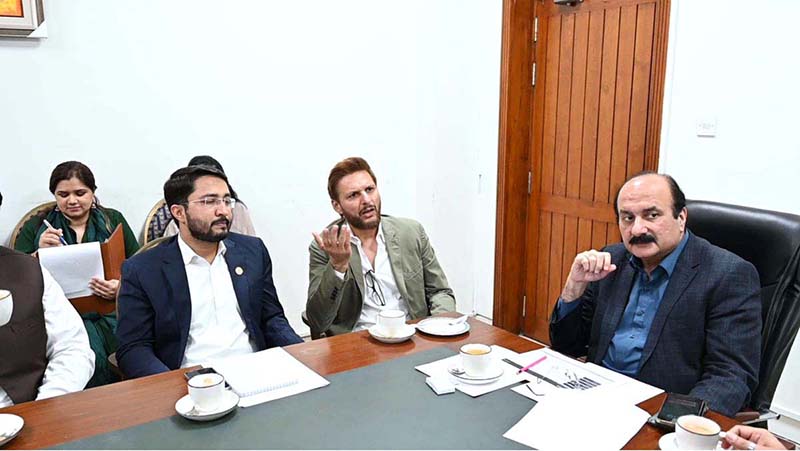 Chairman Prime Minister's Youth Programme, Rana Mashood Ahmed Khan in a meeting with national cricket player Shahid Afridi