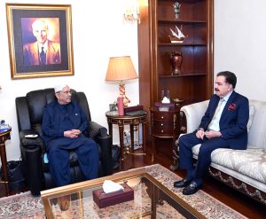 President Asif Ali Zardari in a meeting with Governor Balochistan, Sheikh Jaffar Khan Mandokhail at Aiwan-e-Sadr.