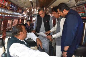 Provincial Minister for Transport and Mass Transit Bilal Akbar Khan leads an awareness walk to sensitize people about the harmful effects of smog