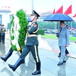 Prime Minister Muhammad Shehbaz Sharif laying floral wreath at the Monument to the People's Heroes