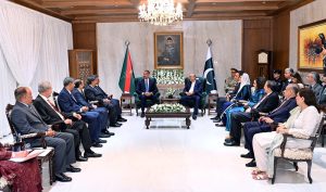 President Asif Ali Zardari and Prince Shah Rahim Al-Hussaini Aga Khan V in a delegation-level meeting at Aiwan-e-Sadr.