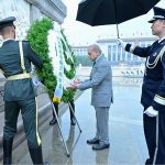 Prime Minister Muhammad Shehbaz Sharif laying floral wreath at the Monument to the People's Heroes