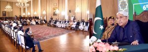 President Asif Ali Zardari addressing delegates from various countries, visiting Pakistan to attend the 6th International Paigham-e-Islam Conference, at Aiwan-e-Sadr.