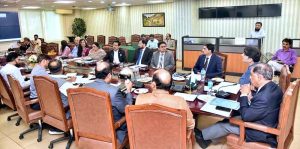 HIV Prevention Meeting chaired by Minister of State for National Health Services, Dr. Mukhtar Bharath, chair of the Task Force, along with Co-Chair Major General (R) Dr. Azhar Mahmood Kiani, reviewing key strategies to curb the spread of HIV in Pakistan