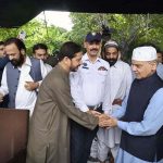 Prime Minister Muhammad Shehbaz Sharif exchanging Eid greetings with people after offers Eidul Azha prayers