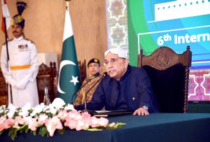 President Asif Ali Zardari addressing delegates from various countries, visiting Pakistan to attend the 6th International Paigham-e-Islam Conference, at Aiwan-e-Sadr.